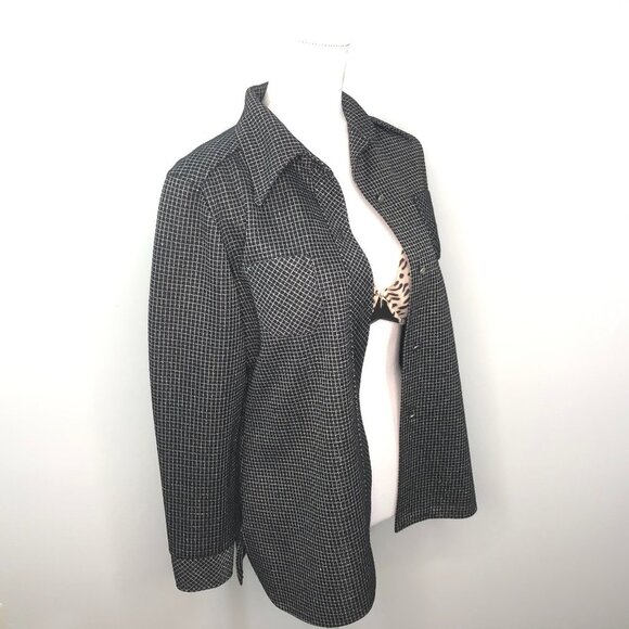 Vintage Black Silver Windowpane Over Button Shirt - Picture 1 of 12